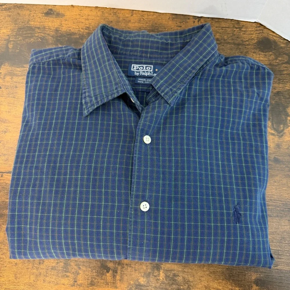 Polo Ralph Lauren Shirt Mens XXL Blue Pony Marlowe Plaid Button Down Long Sleeve